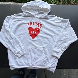 Adidas Originals Red Heart Trefoil Logo White Hoodie FH8566 Womens Large